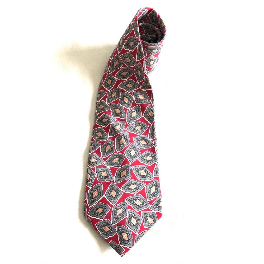 100% Silk Tie  JT BECKETT Made in USA Red/Cream